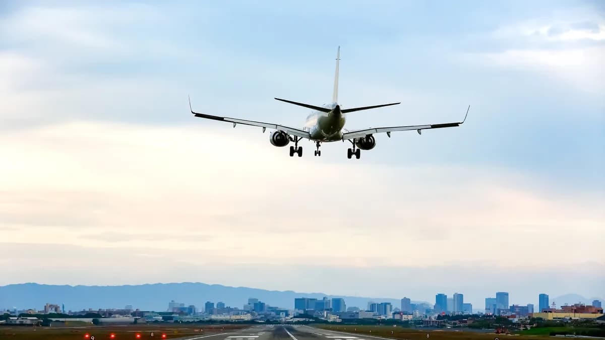 逆ランで滑走路へ着陸する飛行機
